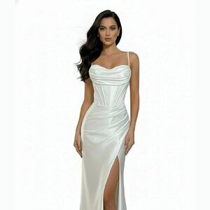 New Sheath Solid Wedding Dress w/ Sweetheart Neck & Lace Up Back TC TL3053L